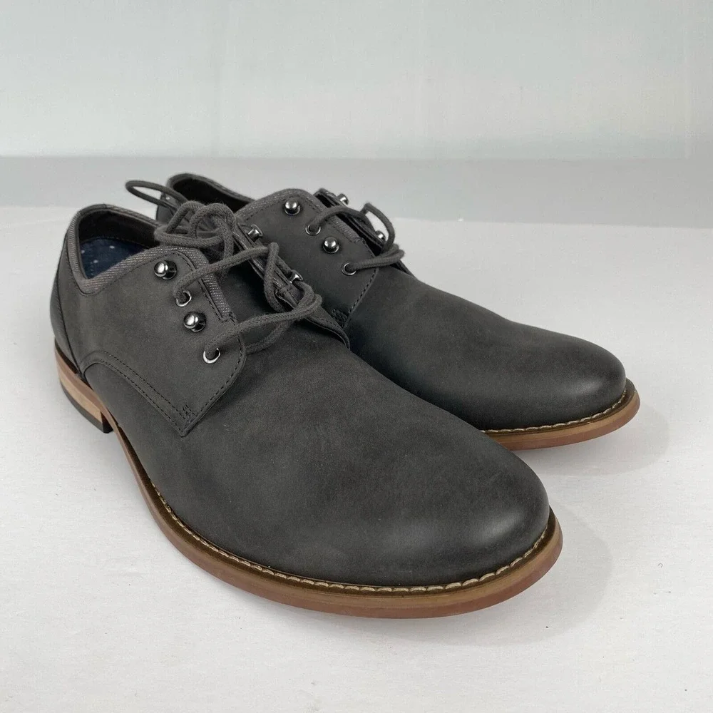 RYE Hawker Men's Dress Shoes Size 10 Formal Oxfords Grey Leather Lace Up Low Toe